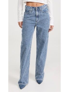 Rag & Bone Logan Mid-Rise Wide-Leg Jeans Indigo Tweed 26